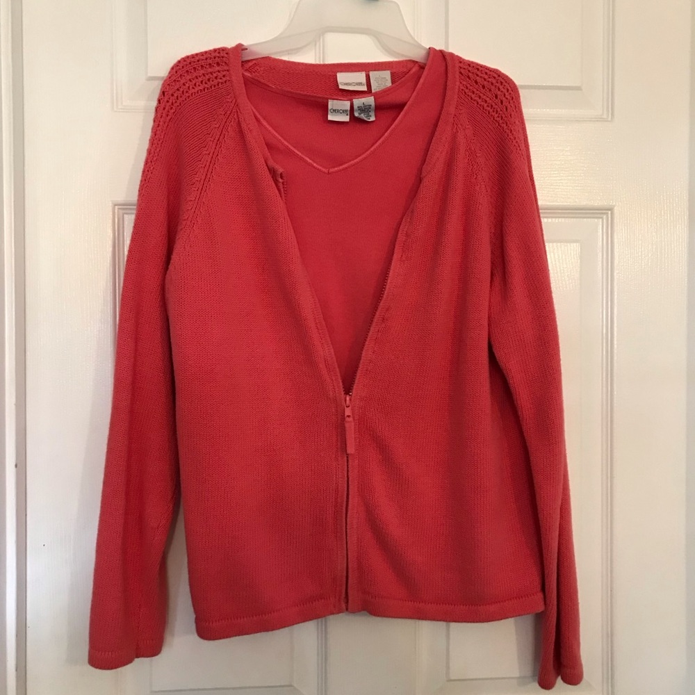 Cherokee 2 pc Pink Zip Front Sweater with V-Neck Shell Tank